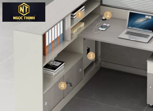 Mẫu bàn làm việc nhóm kết hợp với kệ sách-lỗ cắm điện tại Nội Thất Ngọc Thịnh Mẫu bàn làm việc nhóm kết hợp với kệ sách-lỗ cắm điện tại Nội Thất Ngọc Thịnh